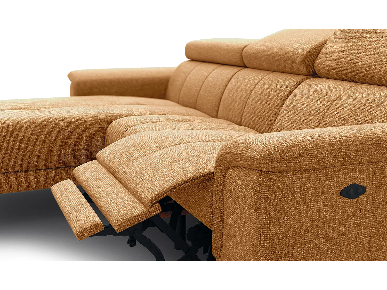 FIERO Ecksofa 3-Sitzer links mit 1 Relaxfunktion und verstellbare Kopfstützen, orange