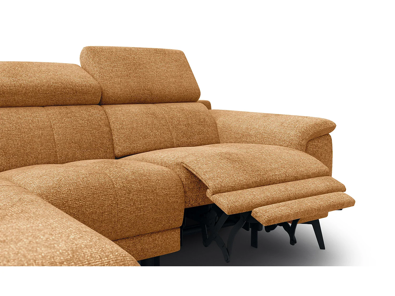 FIERO Ecksofa 3-Sitzer links mit 1 Relaxfunktion und verstellbare Kopfstützen, orange