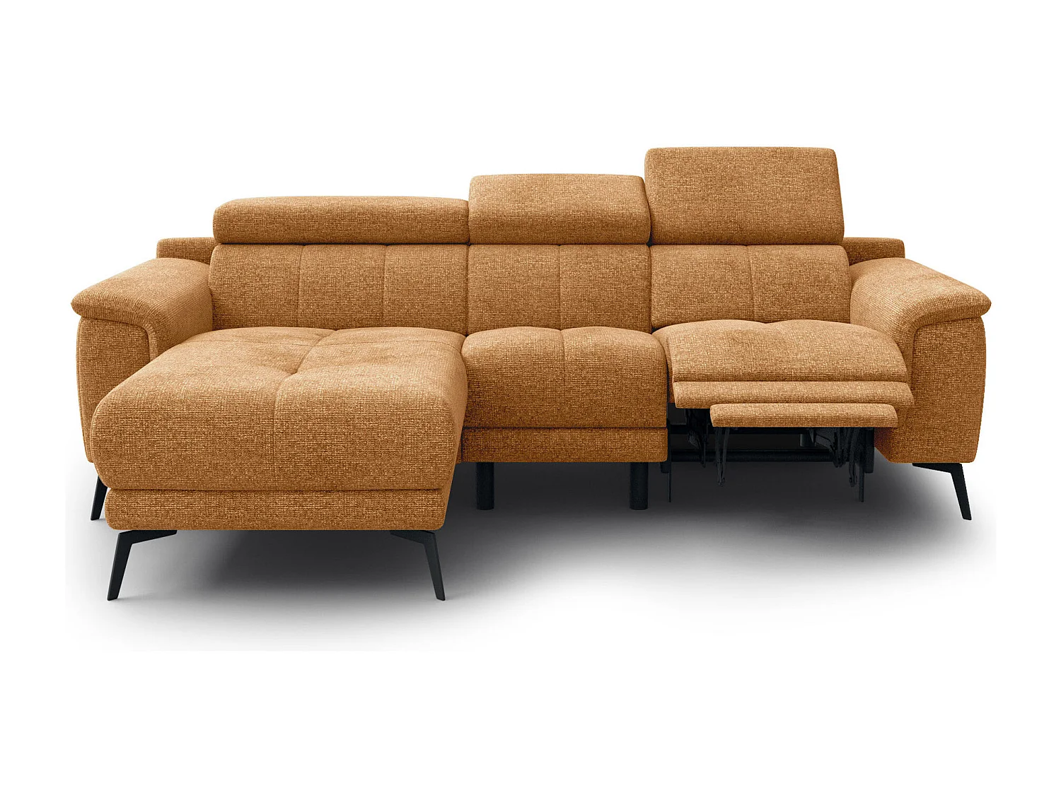 FIERO Ecksofa 3-Sitzer links mit 1 Relaxfunktion und verstellbare Kopfstützen, orange