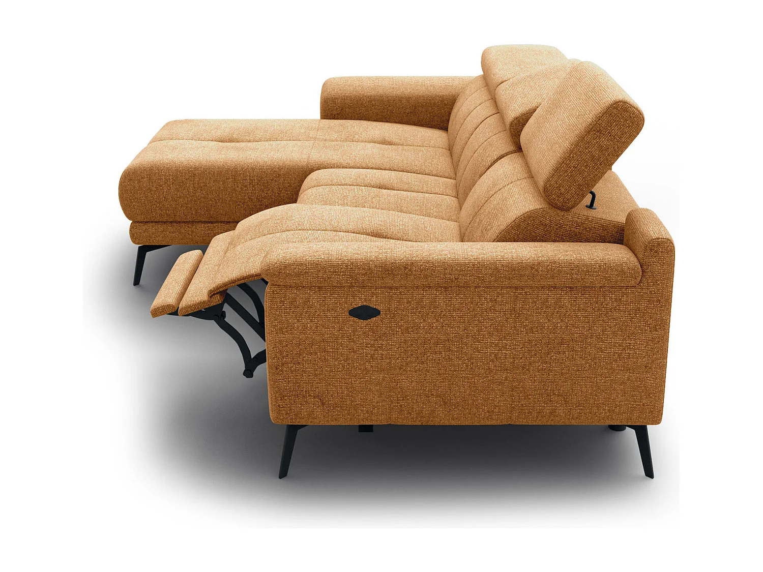 FIERO Ecksofa 3-Sitzer links mit 1 Relaxfunktion und verstellbare Kopfstützen, orange