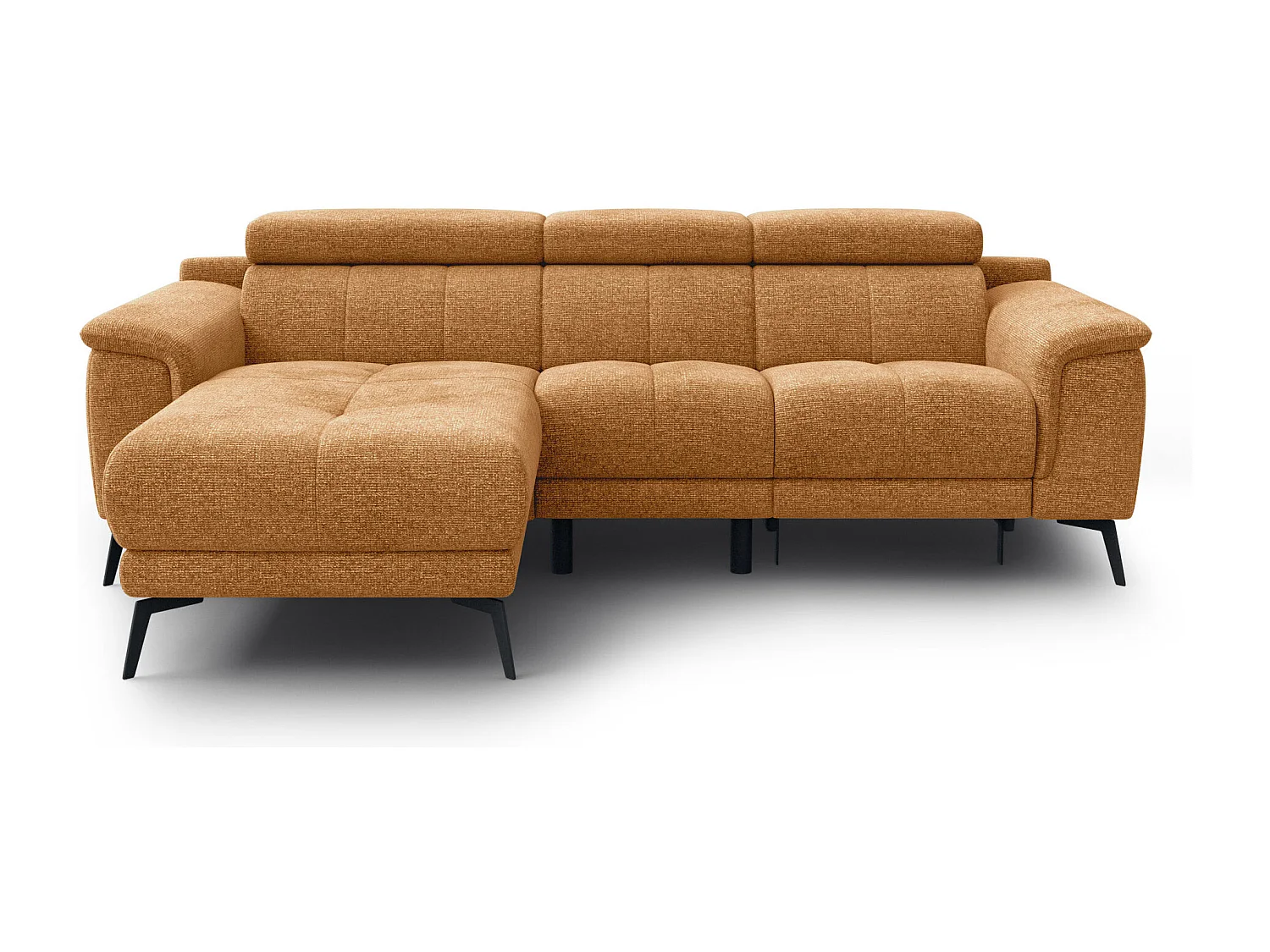 FIERO Ecksofa 3-Sitzer links mit 1 Relaxfunktion und verstellbare Kopfstützen, orange