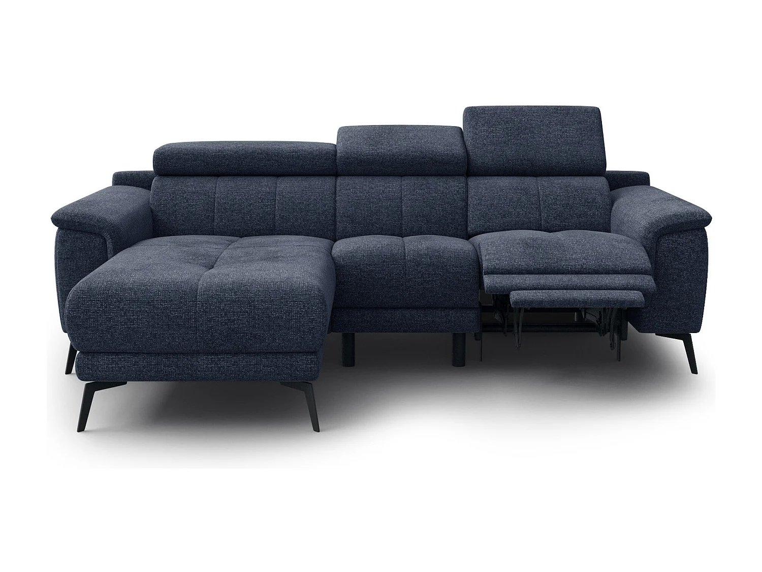 FIERO Ecksofa 3-Sitzer links mit 1 Relaxfunktion und verstellbare Kopfstützen, marineblau