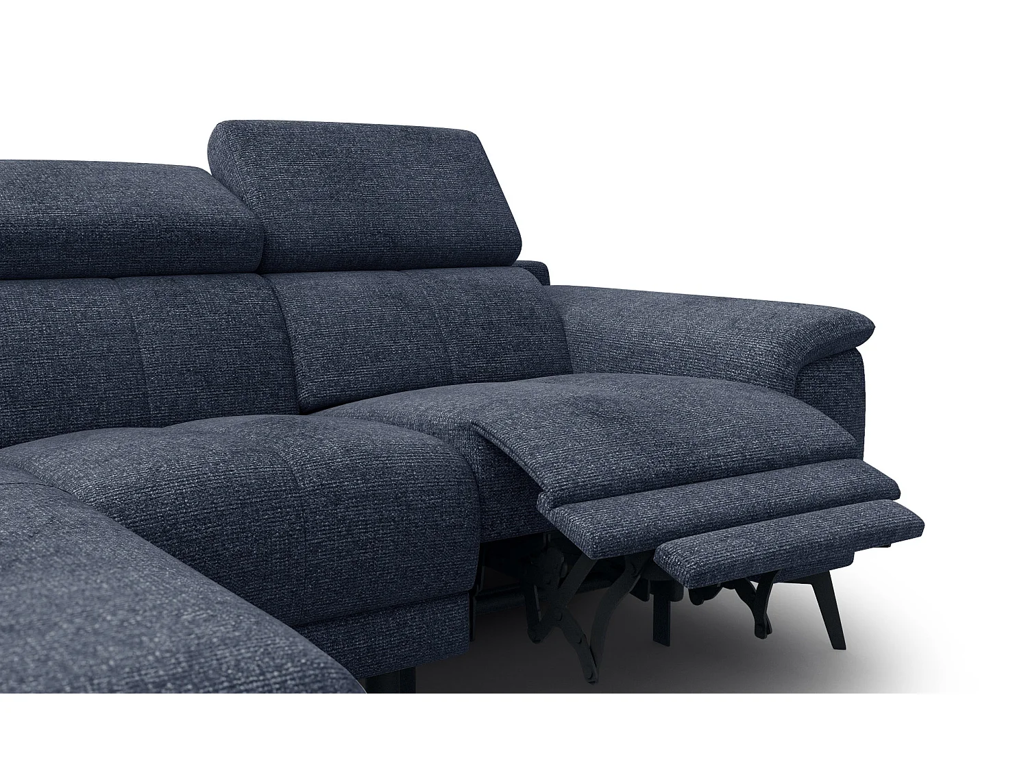 FIERO Ecksofa 3-Sitzer links mit 1 Relaxfunktion und verstellbare Kopfstützen, marineblau