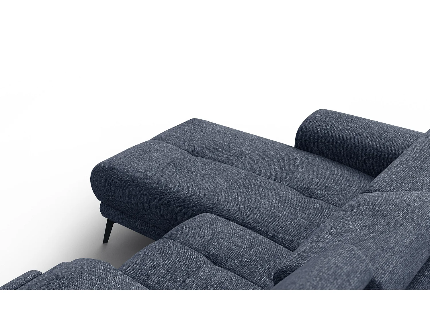 FIERO Ecksofa 3-Sitzer links mit 1 Relaxfunktion und verstellbare Kopfstützen, marineblau