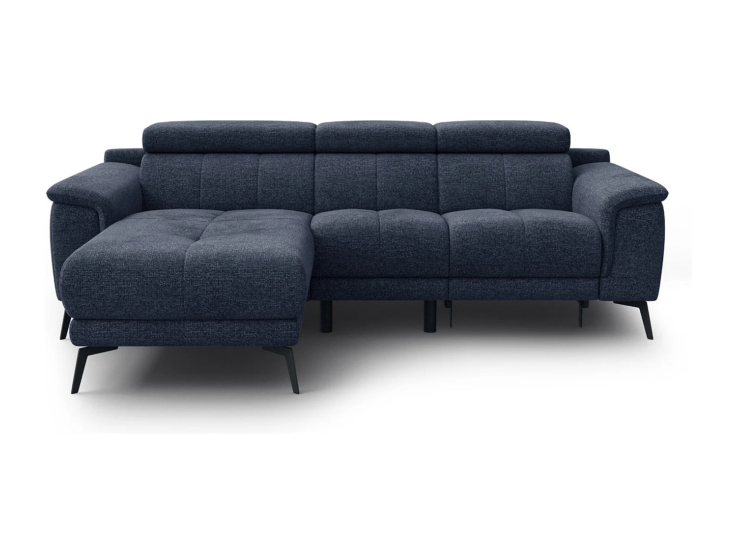 FIERO Ecksofa 3-Sitzer links mit 1 Relaxfunktion und verstellbare Kopfstützen, marineblau