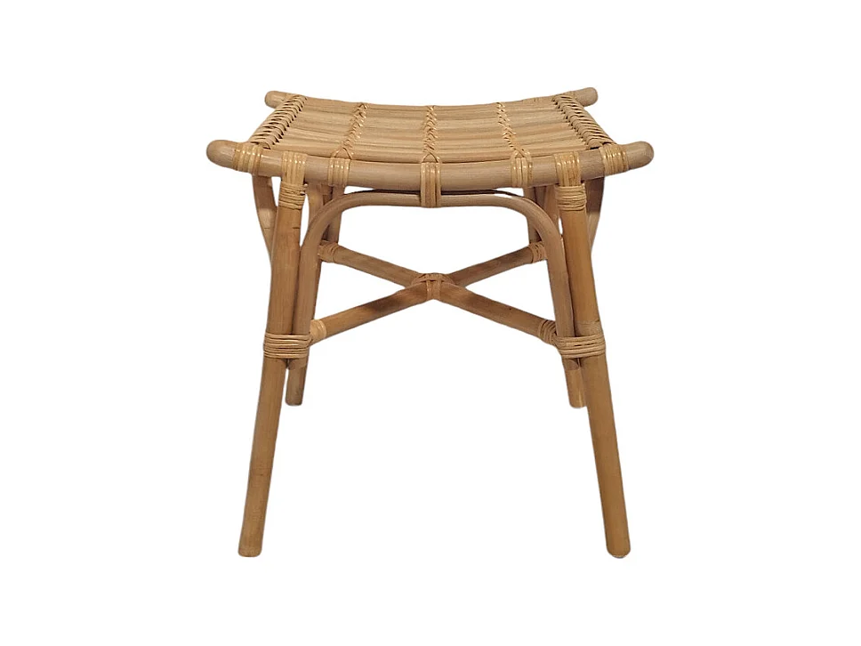 Tabouret / repose pied carré en rotin naturel forme incurvée - HAZEL