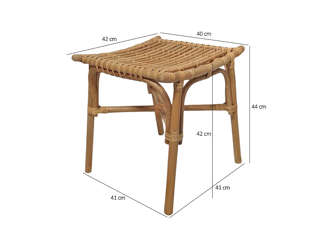 Tabouret / repose pied carré en rotin naturel forme incurvée - HAZEL