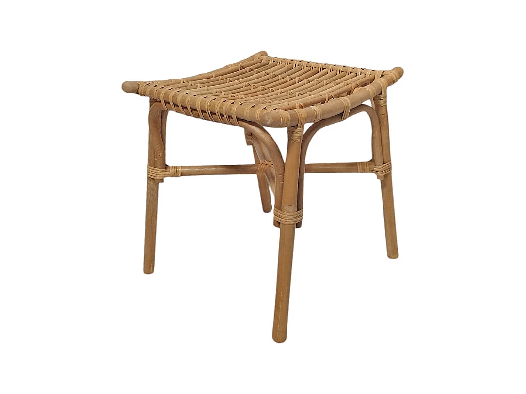 Tabouret / repose pied carré en rotin naturel forme incurvée - HAZEL