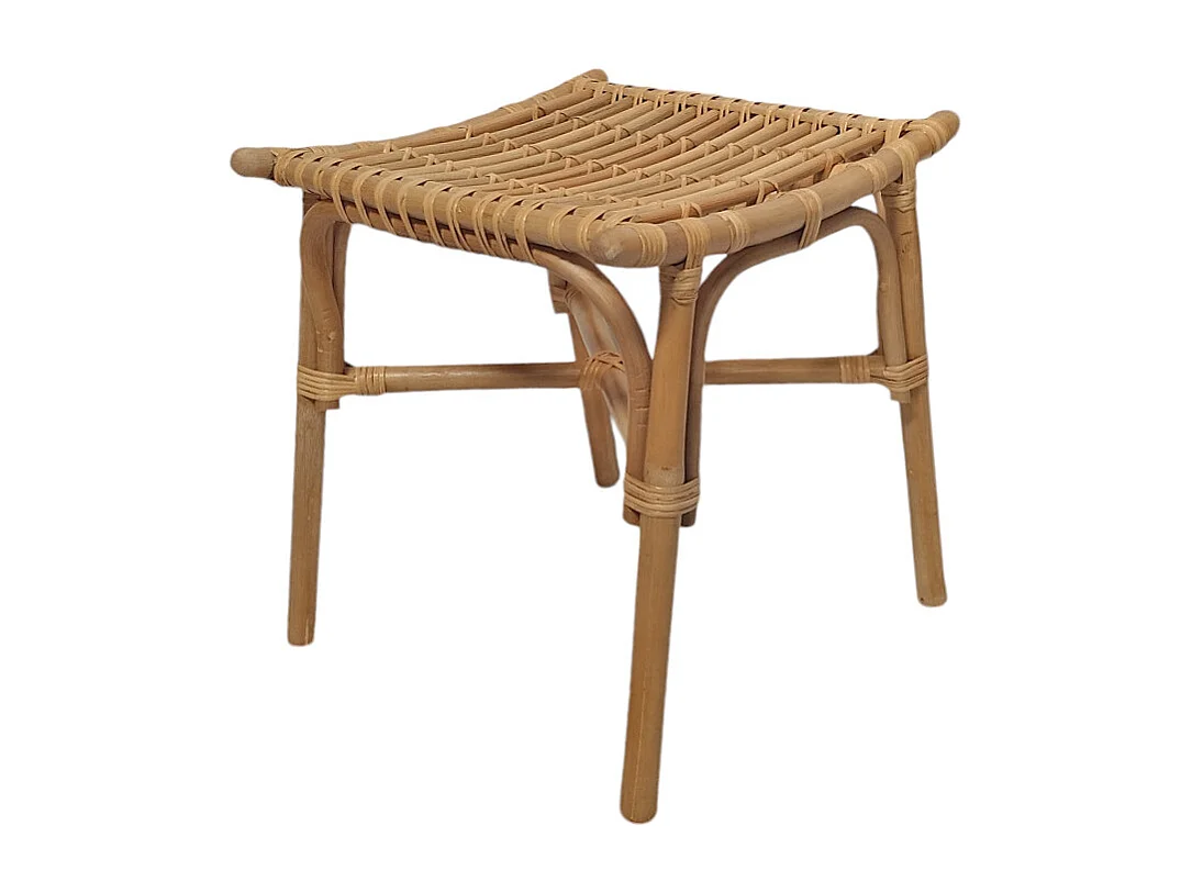 Tabouret / repose pied carré en rotin naturel forme incurvée - HAZEL