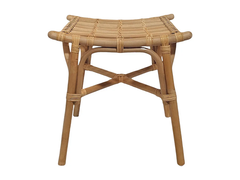 Tabouret / repose pied carré en rotin naturel forme incurvée - HAZEL