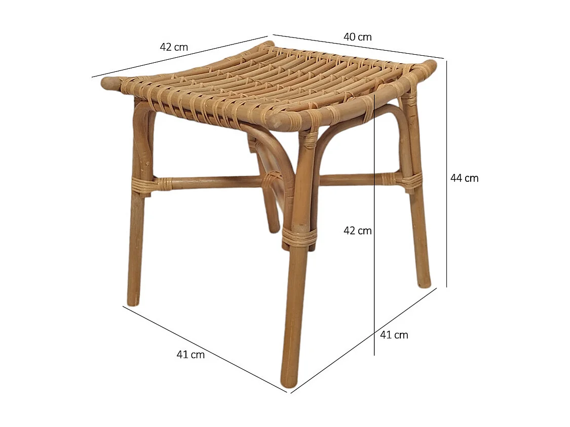 Tabouret / repose pied carré en rotin naturel forme incurvée - HAZEL