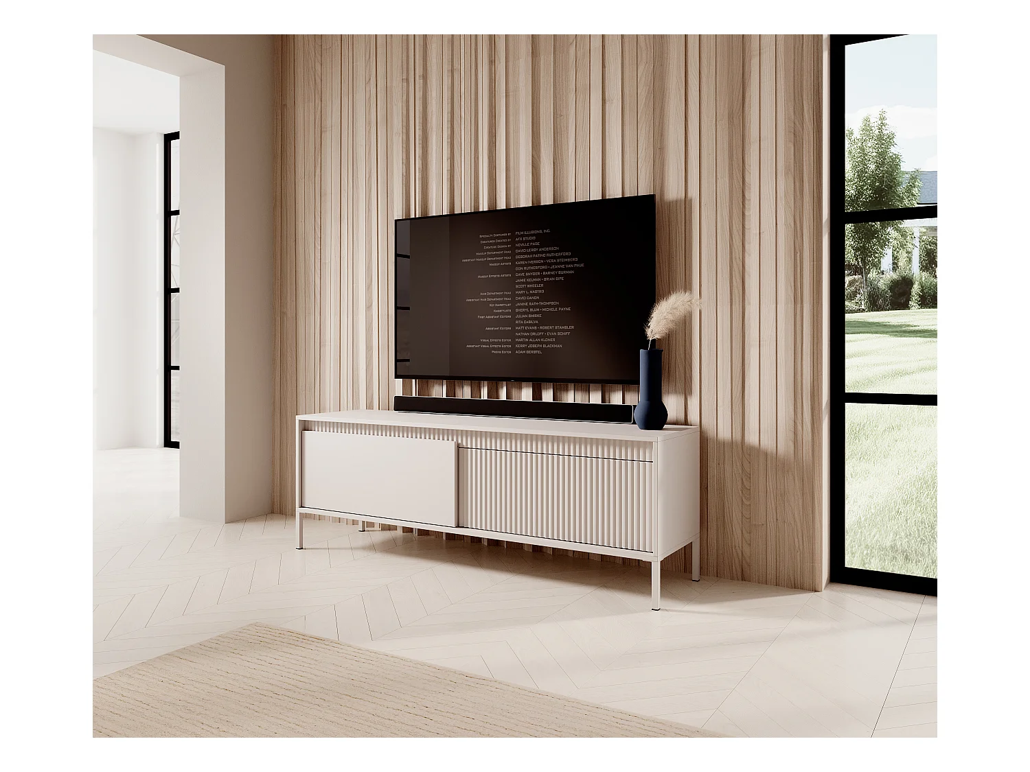 AX LIVING Lowboard Beige Trentinis TV Tisch 153,5cm modern geriffeltes