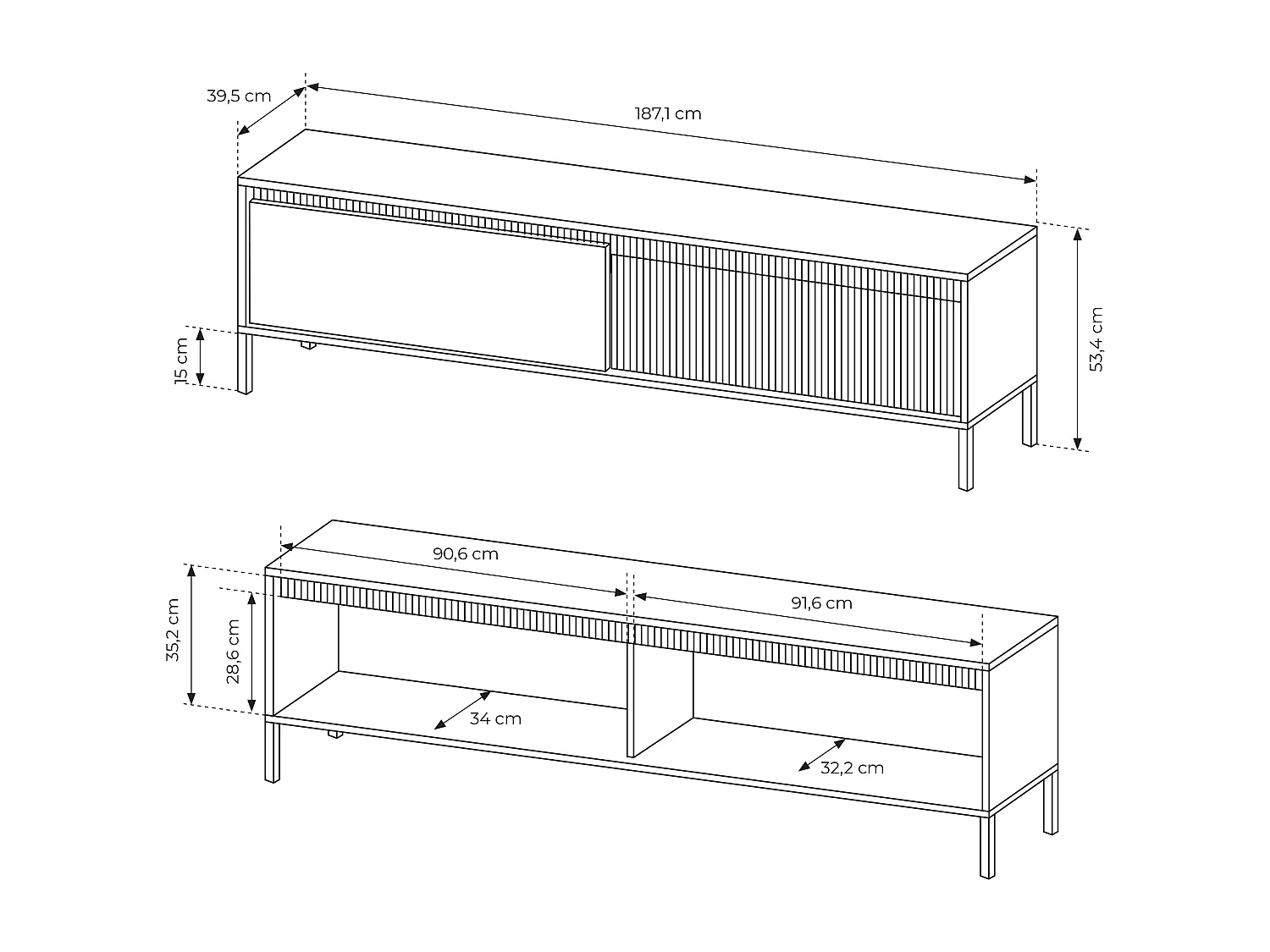 AX LIVING Beige TV Bank, Moderner TV Tisch, 187,1cm breit, geriffelter