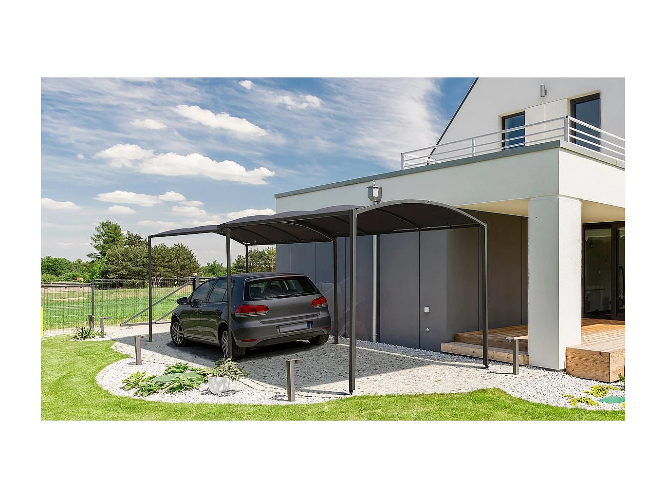 Carport en métal extensible " Mathis" - 303/566 x 295 x 240 cm - Gris