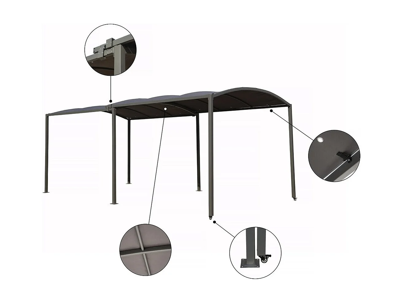 Carport en métal extensible " Mathis" - 303/566 x 295 x 240 cm - Gris