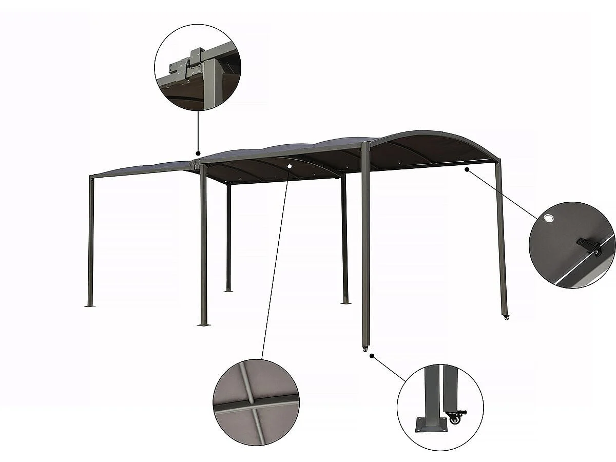 Carport en métal extensible " Mathis" - 303/566 x 295 x 240 cm - Gris