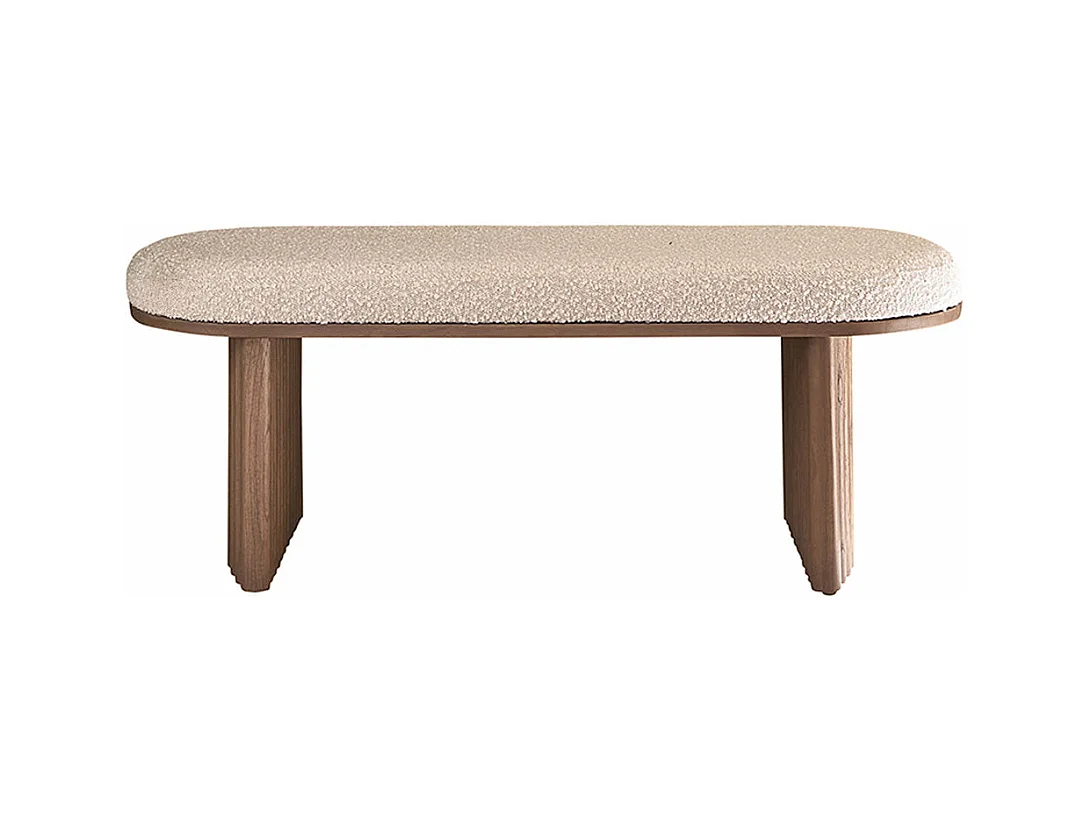 Banco de mindi macizo acabado nogal con tela bouclette 120 cm