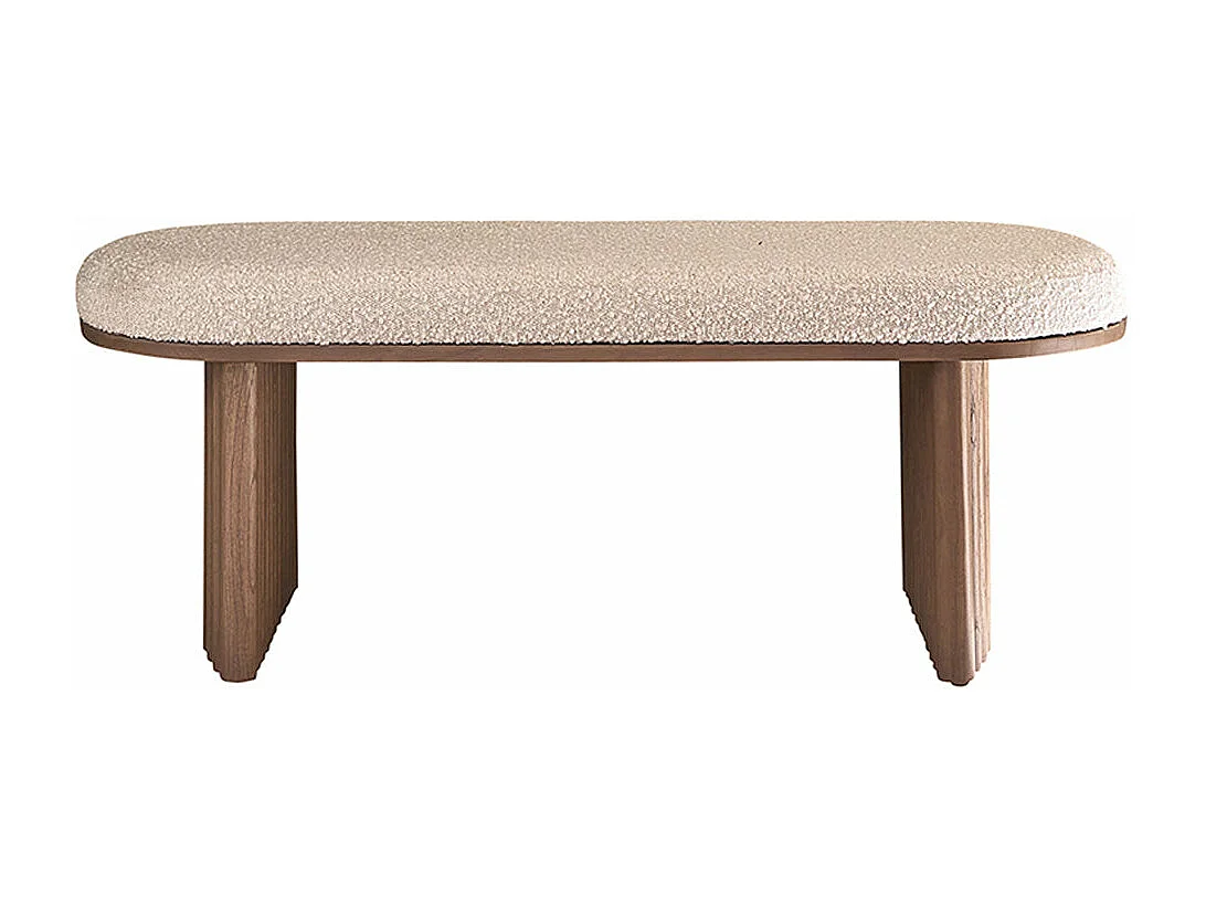 Banco de mindi macizo acabado nogal con tela bouclette 120 cm