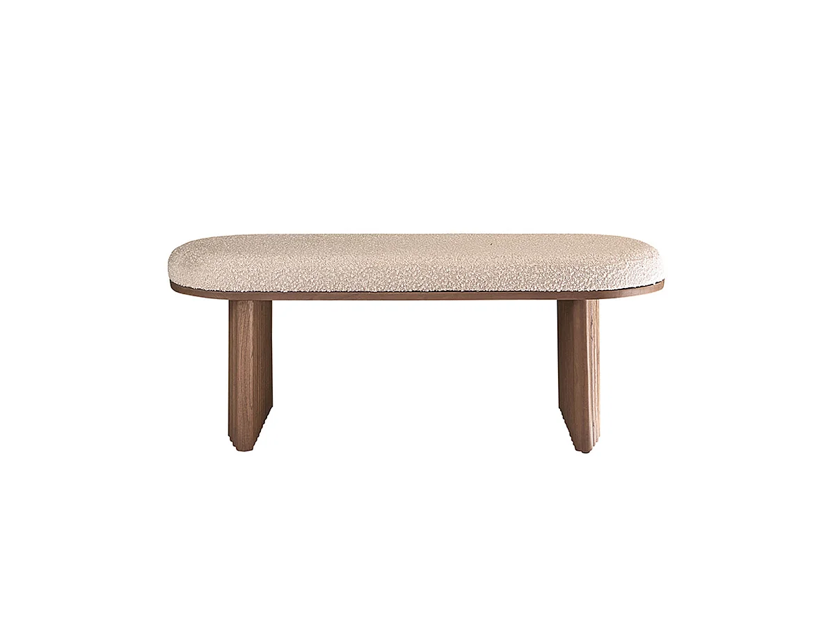 Banc en bois massif et tissu bouclette 120 cm