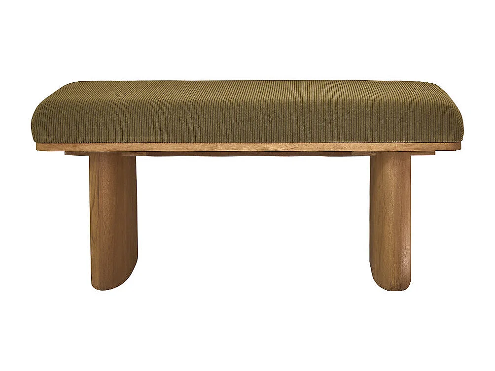 Banc en teck massif et tissu velours cotelé vert 100 cm