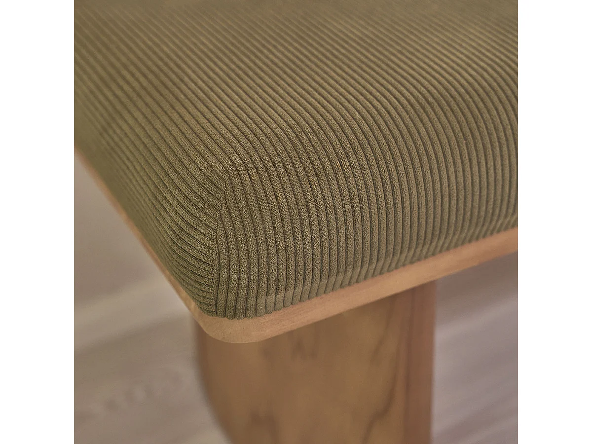 Banc en teck massif et tissu velours cotelé vert 100 cm