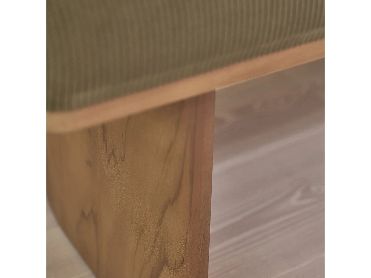 Banc en teck massif et tissu velours cotelé vert 100 cm