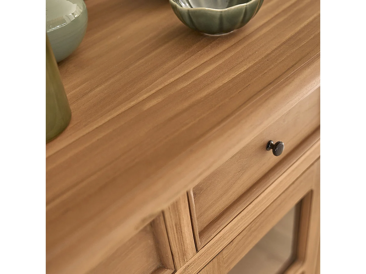 Buffet 4 portes en verre et 4 tiroirs, en teck massif