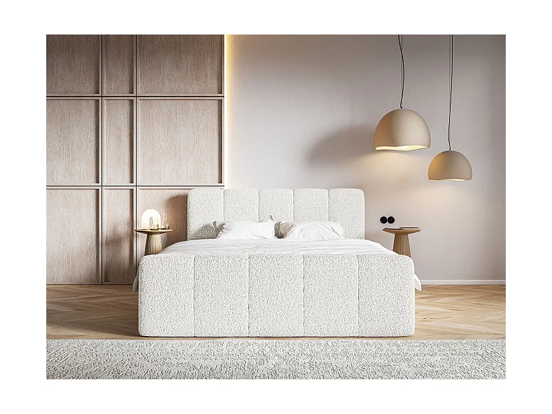 Boxspringbett 200x200 - mit Bettkästen und Topper - Bouclé Creme - CLOUDY II