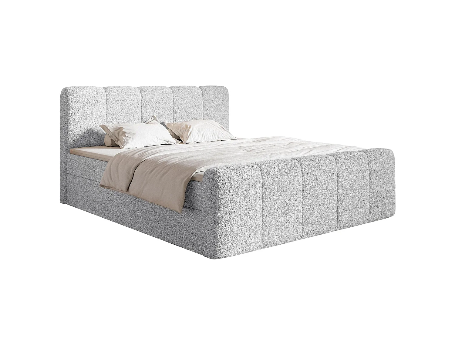 Continentaal bed - 200x200 cm - in lichtgrijze bouclé stof - CLOUDY II