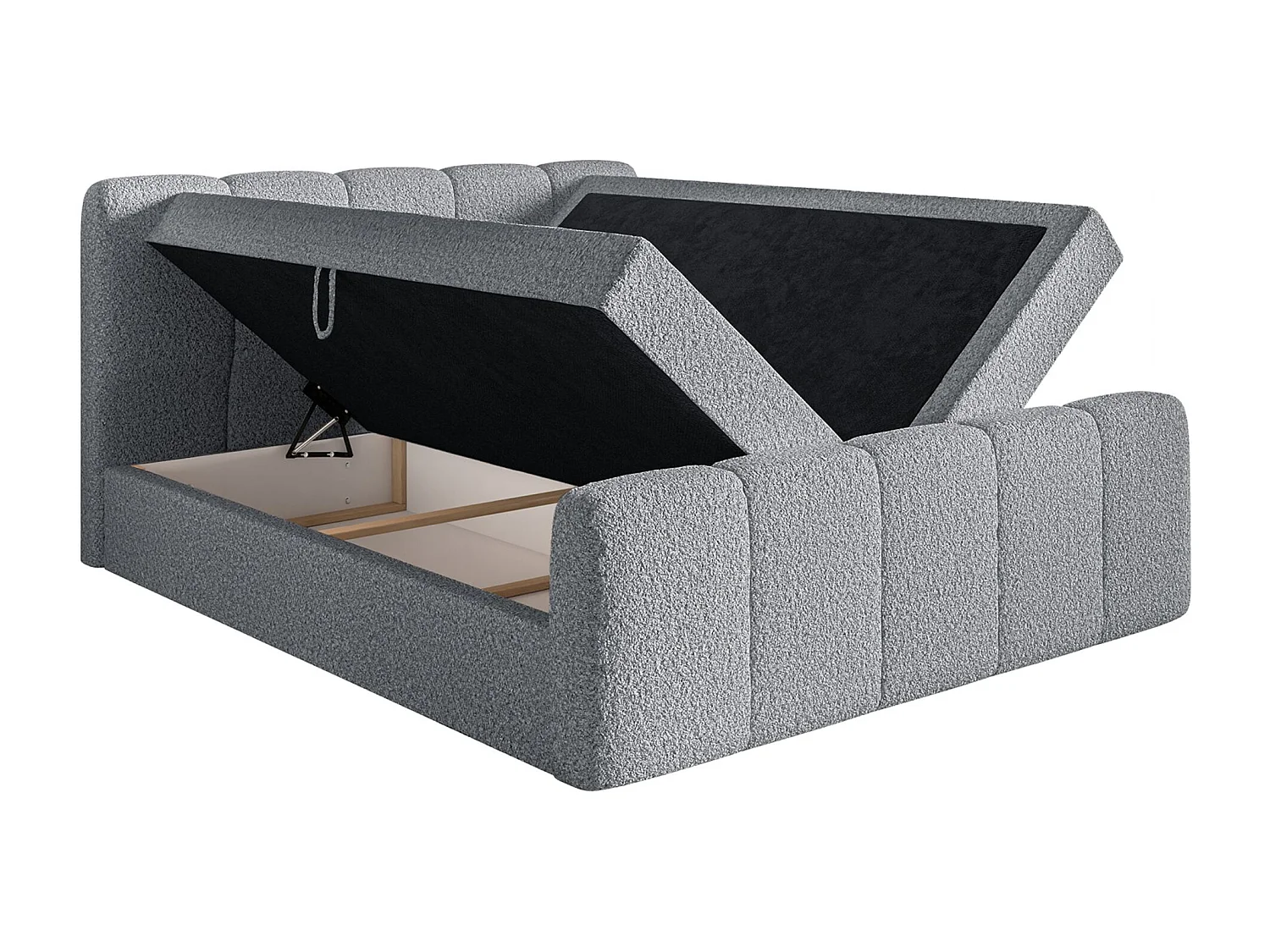 Lit continental - 200x200 cm - en tissu bouclé gris - CLOUDY II
