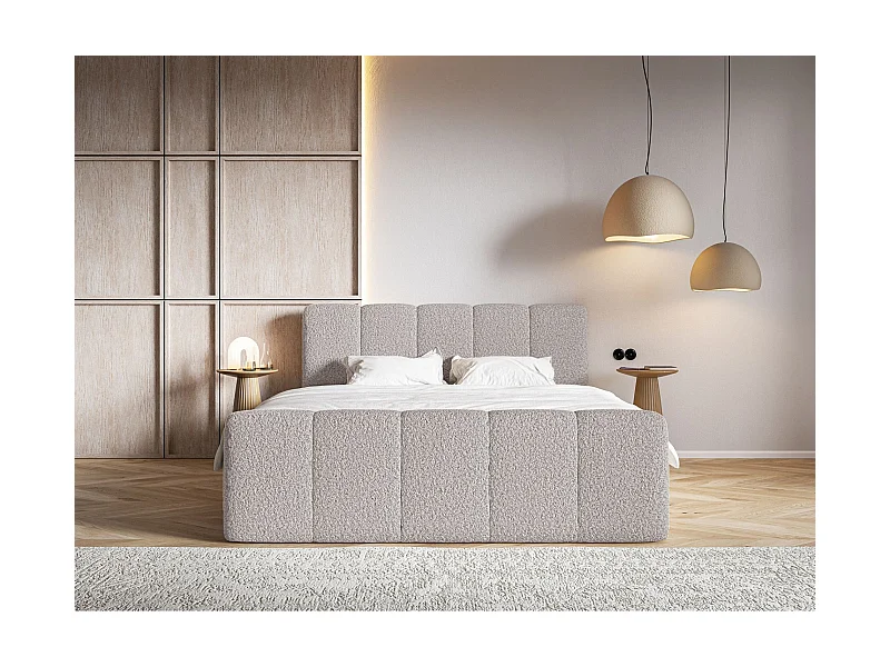 Boxspringbett 200x200 - mit Bettkästen und Topper - Bouclé Taupe - CLOUDY II