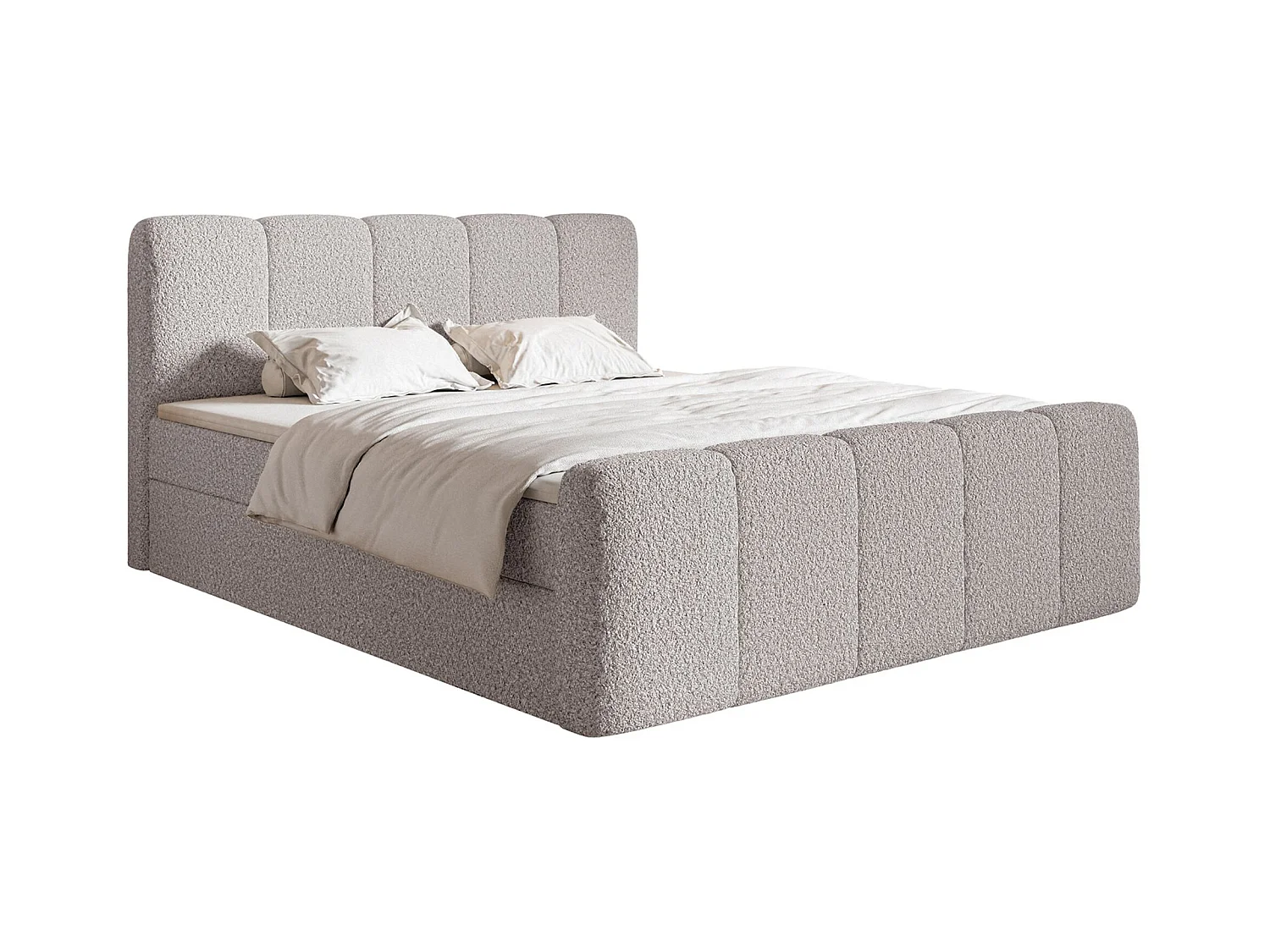 Lit continental - 200x200 cm - en tissu bouclé taupe - CLOUDY II