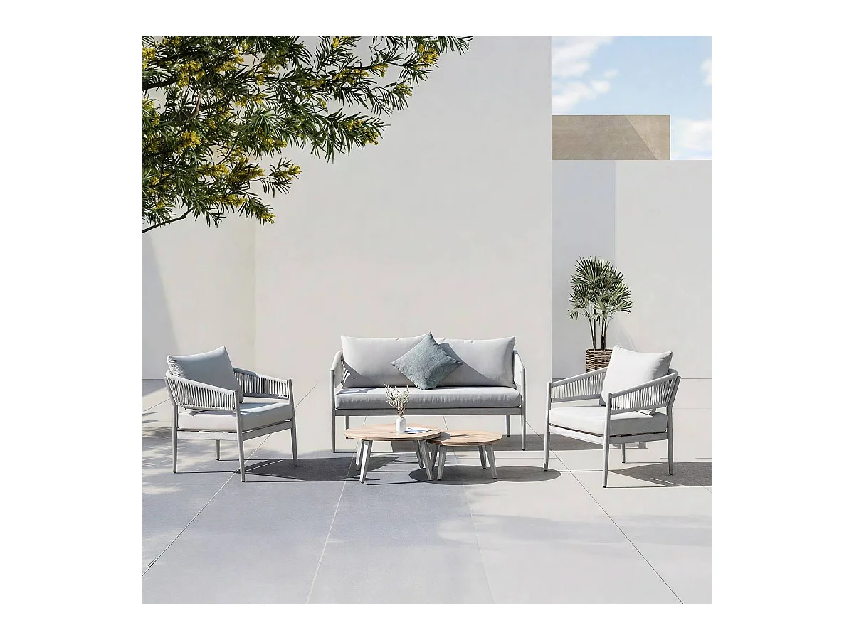 Salon de jardin à cordes 5 places gris taupe Sayen