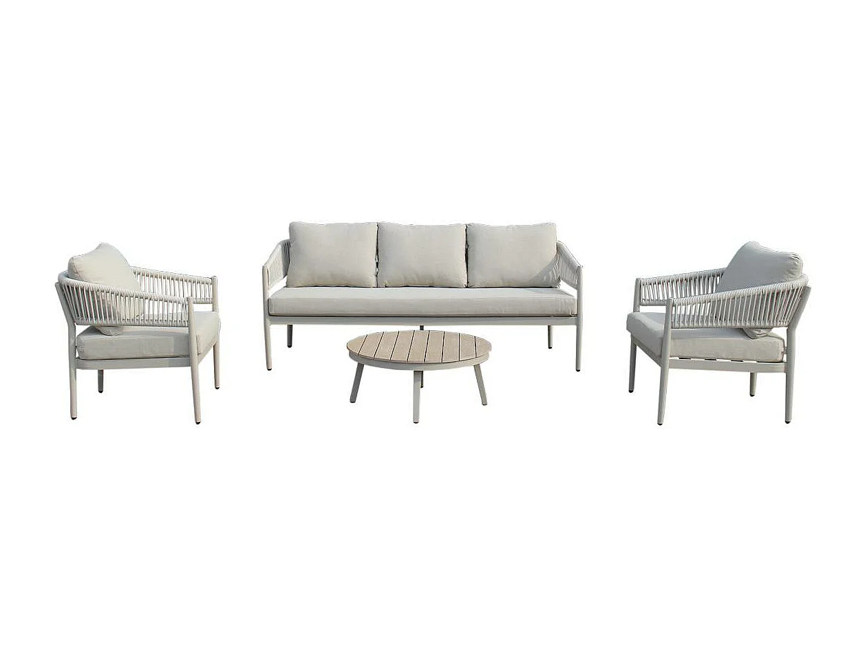 Salon de jardin à cordes 5 places gris taupe Sayen