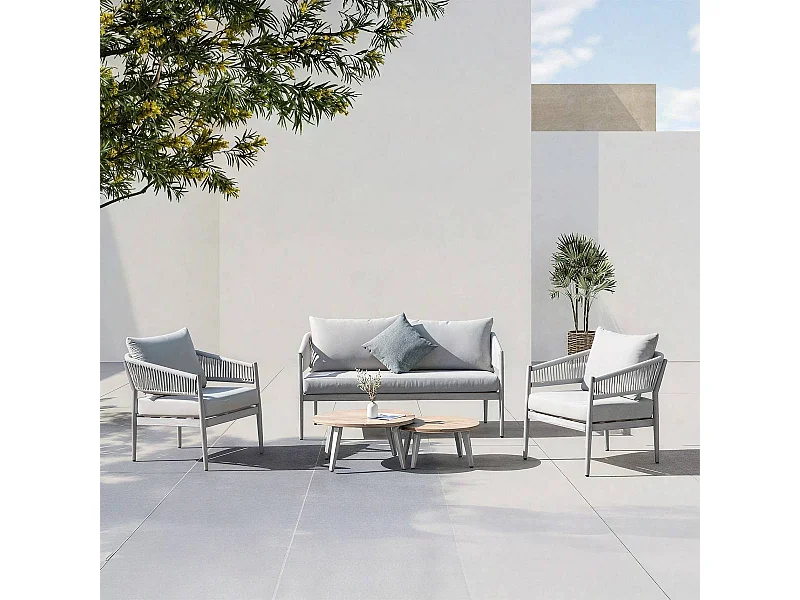 Salon de jardin à cordes 5 places gris taupe Sayen