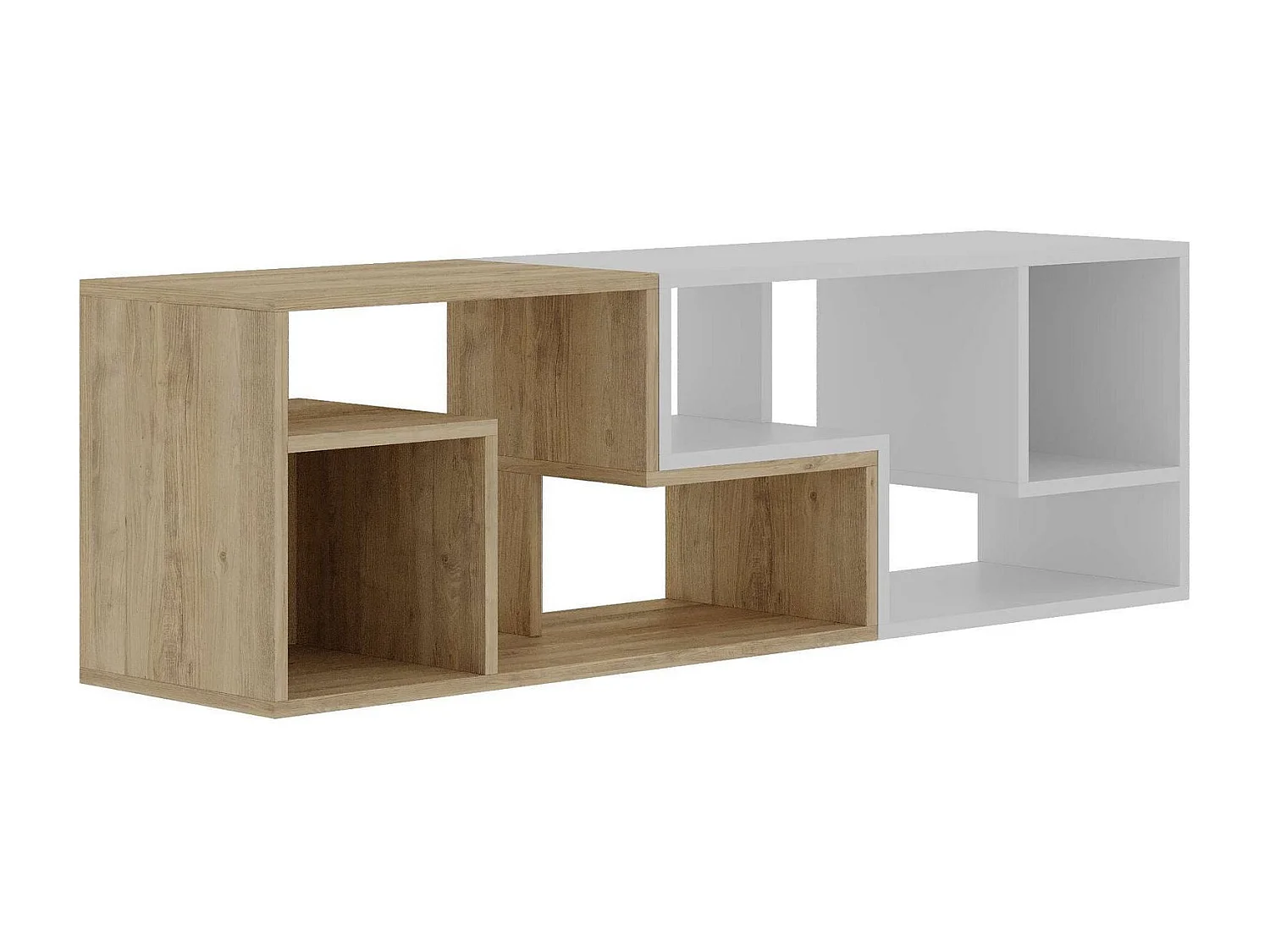Mueble de TV – 145 cm x 44,8 cm x 35 cm – Roble Zafiro y Blanco – Tablero de partículas revestido de melamina