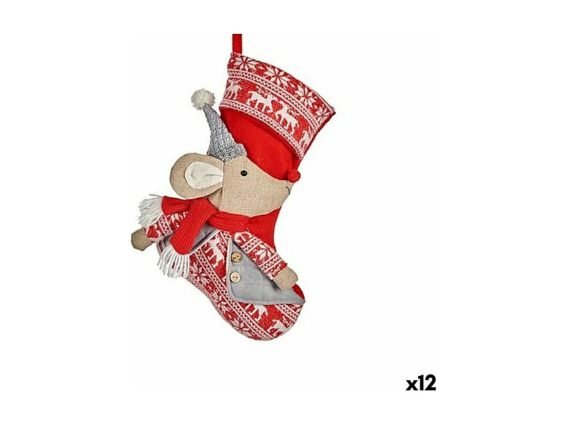 Décorations de Noël Chaussette de Noël Souris Gris Polyester 31 x 5 x 48 cm (12 Unités)