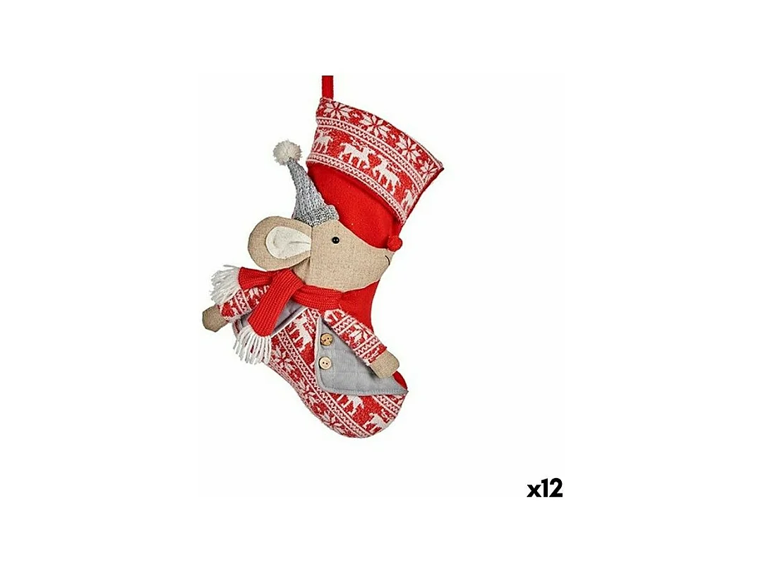Décorations de Noël Chaussette de Noël Souris Gris Polyester 31 x 5 x 48 cm (12 Unités)
