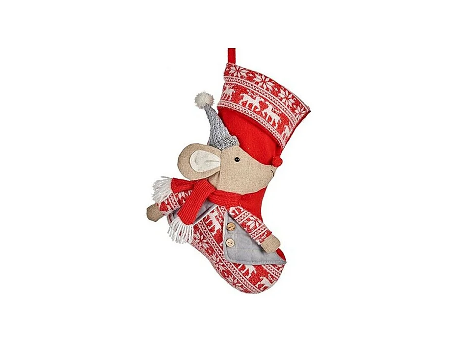 Décorations de Noël Chaussette de Noël Souris Gris Polyester 31 x 5 x 48 cm (12 Unités)