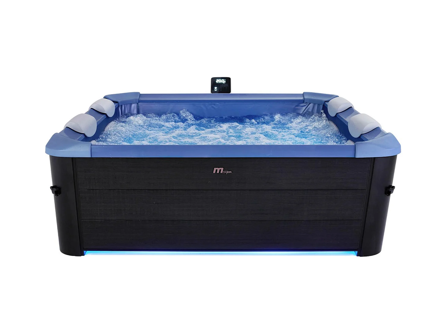 Spa rigide 6 places hydromassages. 4 coussins + bâche incluse. OSLO SAPPHIRE. L 160 x P 160 x H 65 cm. gris et bleu sapphire