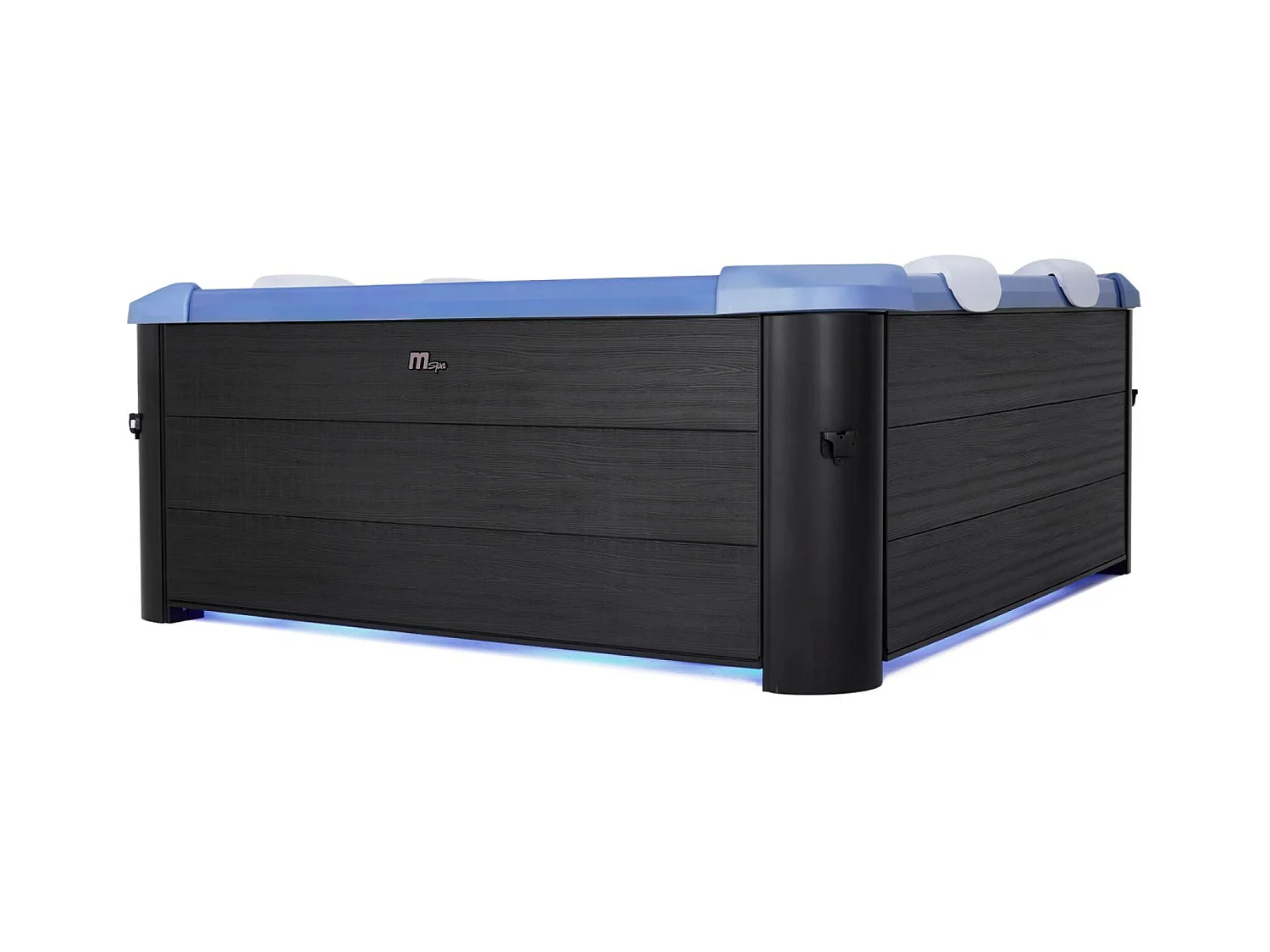 Spa rigide 6 places hydromassages. 4 coussins + bâche incluse. OSLO SAPPHIRE. L 160 x P 160 x H 65 cm. gris et bleu sapphire