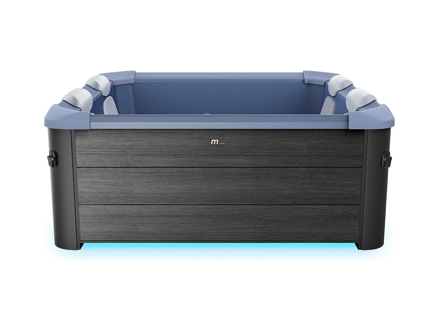 Spa rigide 6 places hydromassages. 4 coussins + bâche incluse. OSLO SAPPHIRE. L 160 x P 160 x H 65 cm. gris et bleu sapphire
