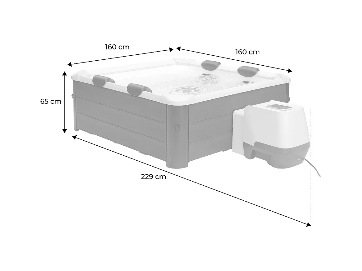 Spa rigide 6 places hydromassages. 4 coussins + bâche incluse. OSLO SAPPHIRE. L 160 x P 160 x H 65 cm. gris et bleu sapphire