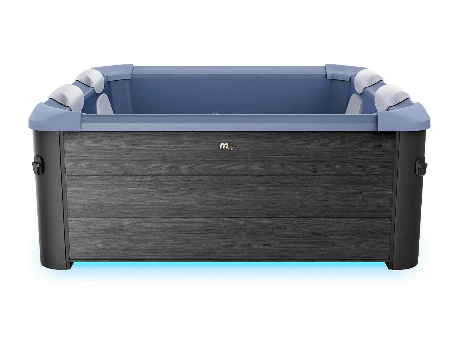 Spa rigide 6 places hydromassages. 4 coussins + bâche incluse. OSLO SAPPHIRE. L 160 x P 160 x H 65 cm. gris et bleu sapphire