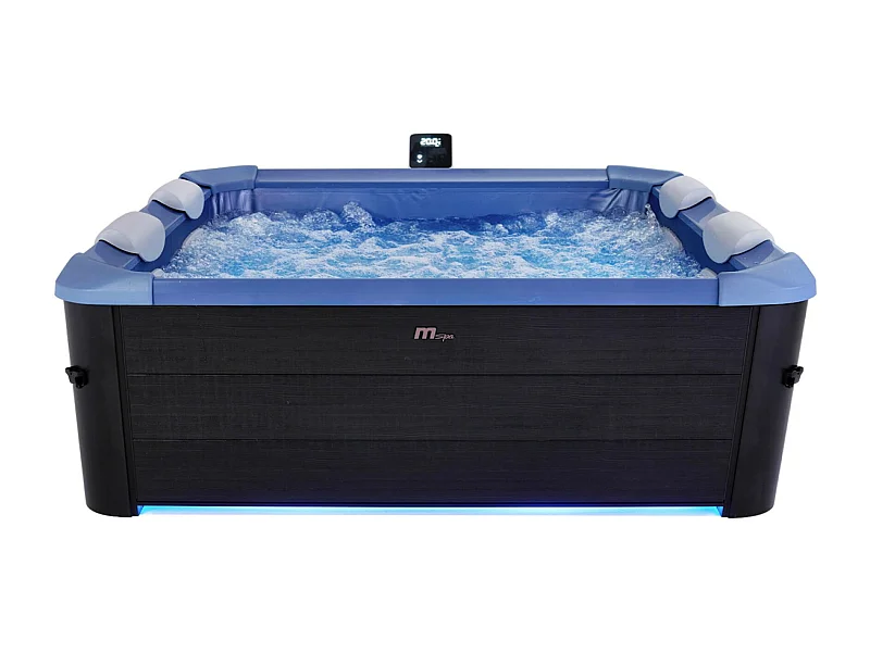 Spa rigide 6 places hydromassages. 4 coussins + bâche incluse. OSLO SAPPHIRE. L 160 x P 160 x H 65 cm. gris et bleu sapphire