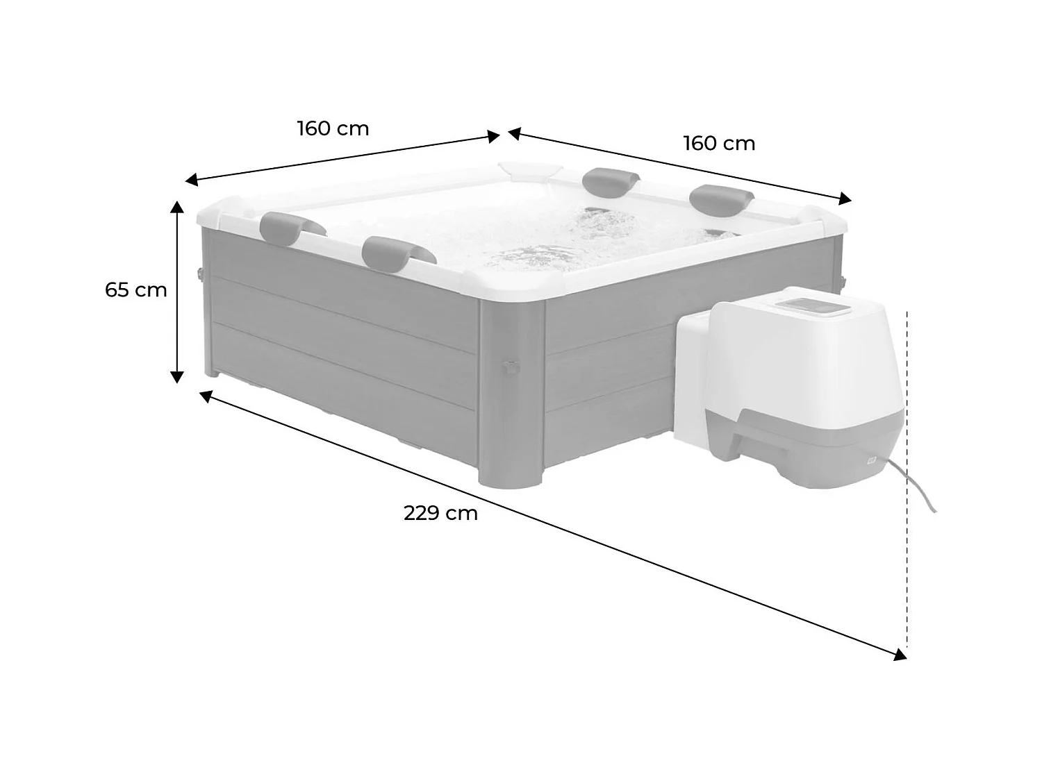 Spa rigide 6 places hydromassages. 4 coussins. OSLO AMBER. L 160 x P 160 x H 65 cm. beige