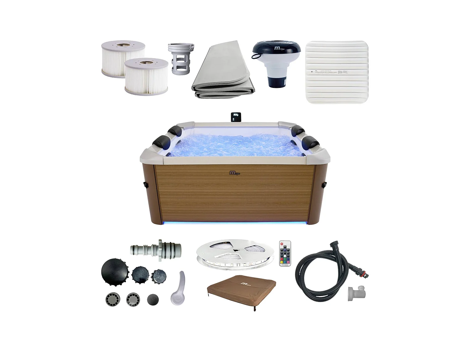 Spa rigide 6 places hydromassages. 4 coussins. OSLO AMBER. L 160 x P 160 x H 65 cm. beige