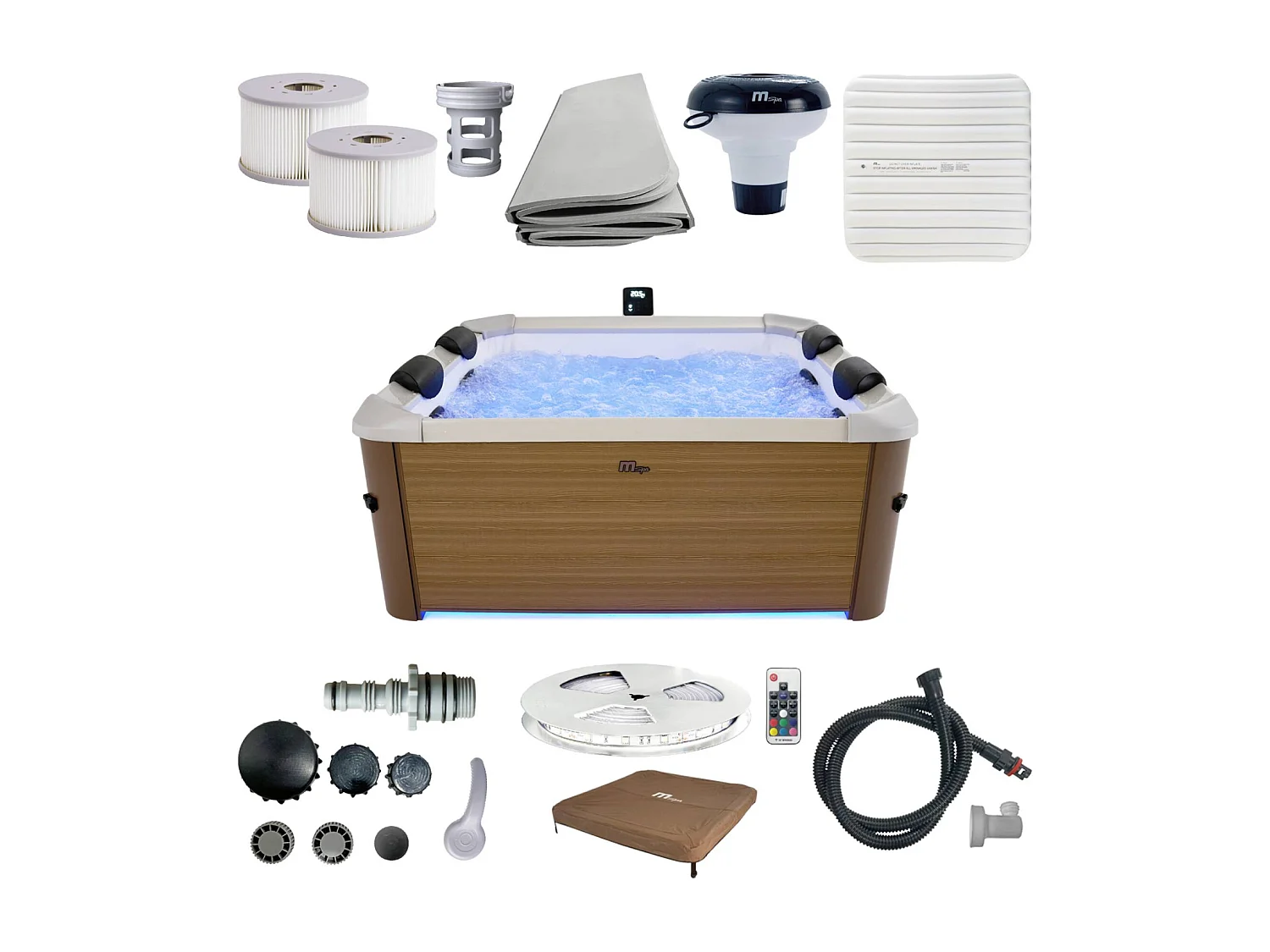 Spa rigide 6 places hydromassages. 4 coussins. OSLO AMBER. L 160 x P 160 x H 65 cm. beige