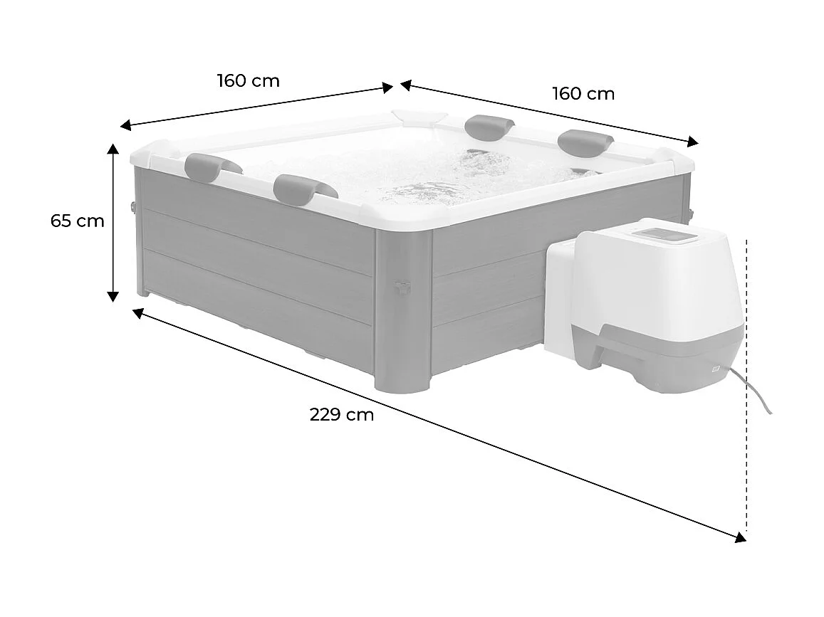 Spa rigide 6 places hydromassages. 4 coussins. OSLO AMBER. L 160 x P 160 x H 65 cm. beige