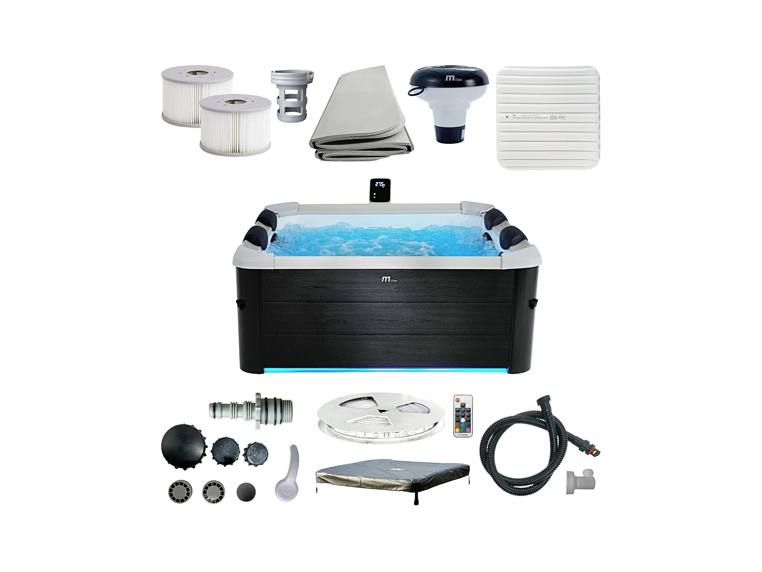 SPA rigide OSLO Plus MSPA 6 personnes gris. 4 coussins. bâche incluse. hydromassages système. 180 x 180 x 65 cm